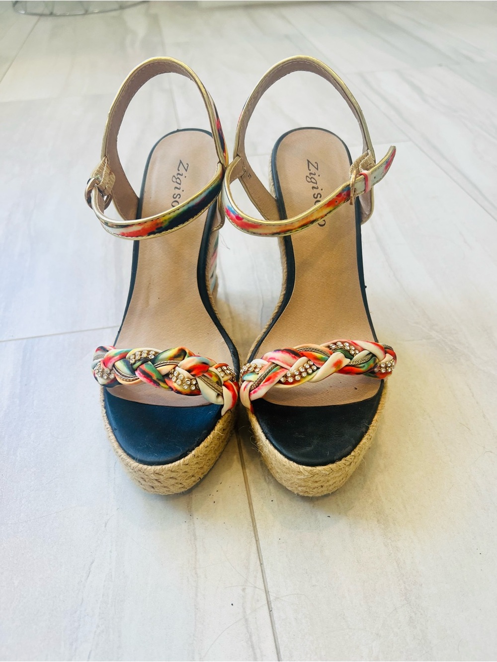Zigi Soho Multicolor Braided Ankle-Strap Wedge Sandals